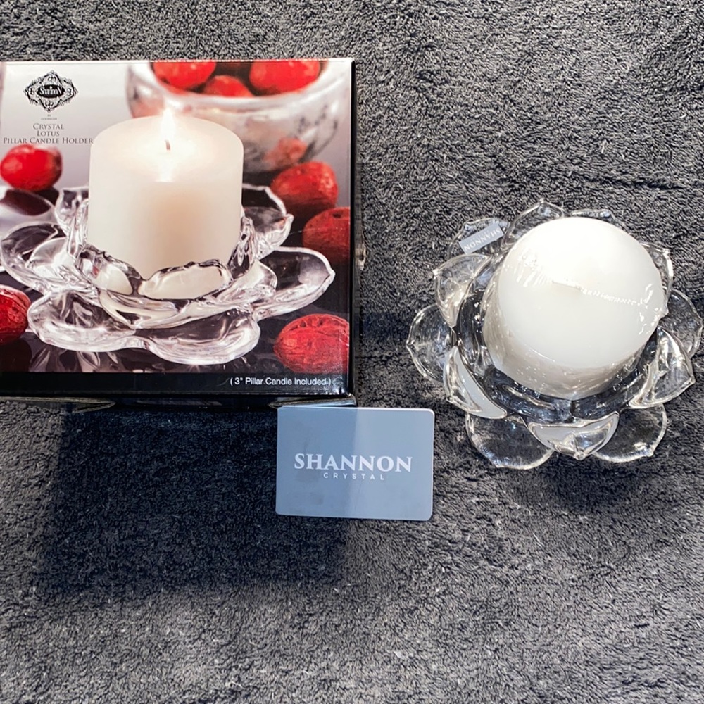 Shannon Crystal Lotus Pillar Candle Holder New in Box Candle included